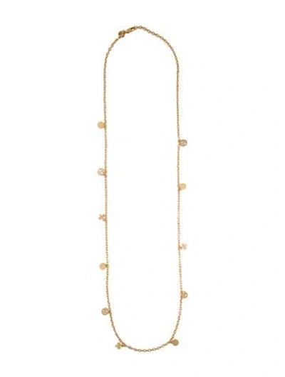 Pre-owned Tory Burch Logo Charm Station Necklace, 41.5" In Multi