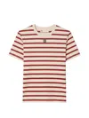 Tory Burch Striped Slim Fit T-shirt In Cotton With Double T Logo In Red