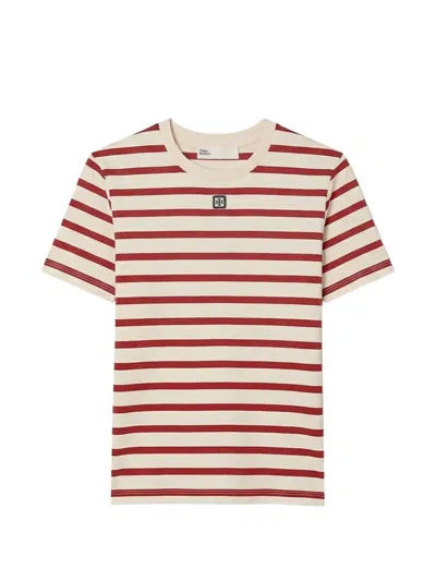 Tory Burch Logo Chest Striped Cotton T-shirt In Red