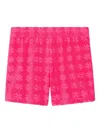 Tory Burch Logo Patterned Cotton Shorts With Elastic Waistband In Pink