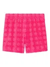 Tory Burch Logo Patterned Cotton Shorts With Elastic Waistband In Pink