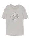 Tory Burch Logo Cotton T-shirt In Gray