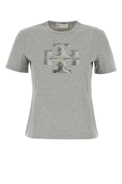 Tory Burch Logo Embellished Crewneck T-shirt In Grey