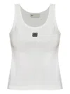Tory Burch White Sleeveless Top With Round Neck And Logo Embroidery On The Front In White