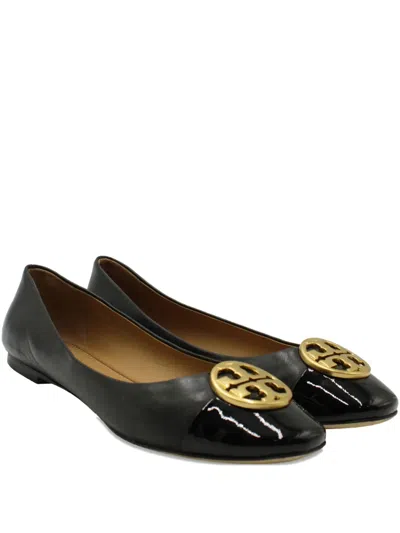 Pre-owned Tory Burch Logo-detail Ballet Flats In Black