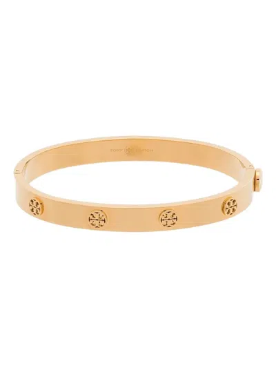 Tory Burch Logo-detail Rigid Bracelet In Yellow
