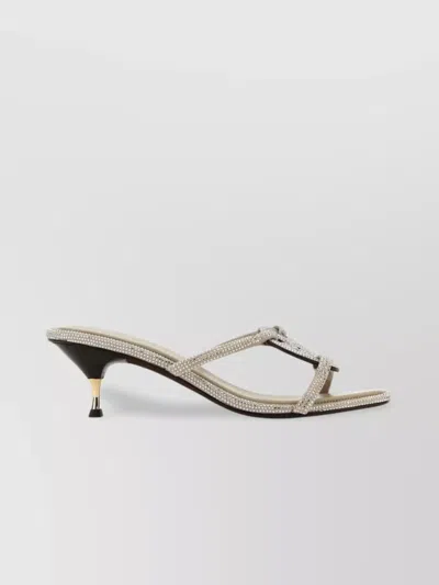 Tory Burch Logo-detail Strappy Rhinestone Sandals In Cream