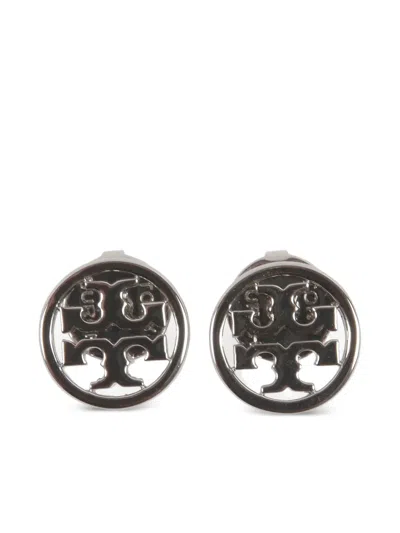 Tory Burch Logo-detail Stud Earrings In Silver