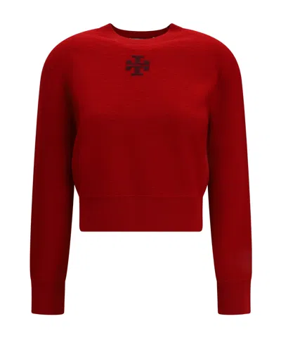 Tory Burch Logo Detailed Crewneck Jumper In Red