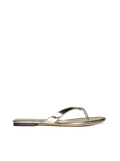 Tory Burch Logo Detailed Flip Flops In Spark Gold