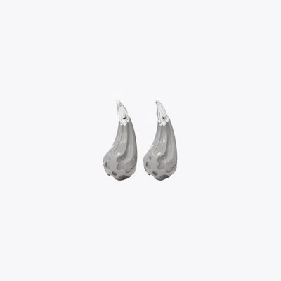 Tory Burch Logo Drop Front-back Earring In Light Silver/gray