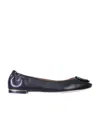 Tory Burch Leather Claire Flats With Logo Plaque In Black