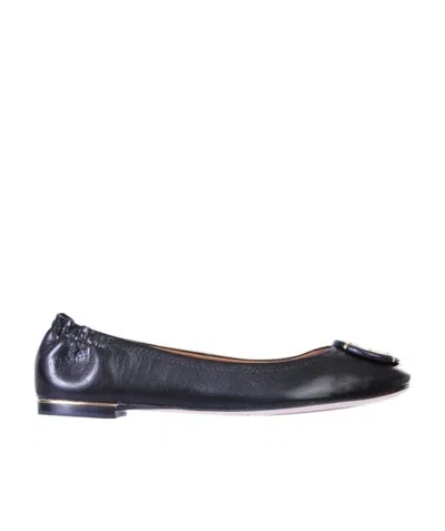 Tory Burch Leather Ballerinas With Metal Logo On The Front In Multi