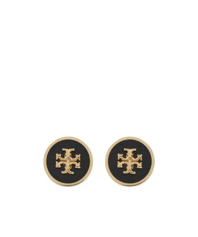 Tory Burch Enamel Circle-stud Earring Gold Finish In Black