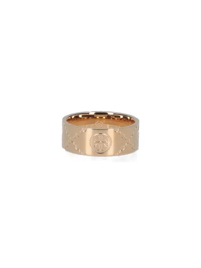 Tory Burch Logo Emblem Wide Band Ring In Golden