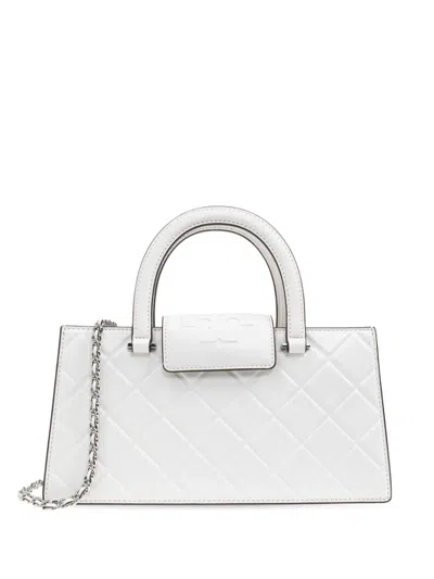 Tory Burch Quilted Capra Leather Handbag With Detachable Chain Strap In White
