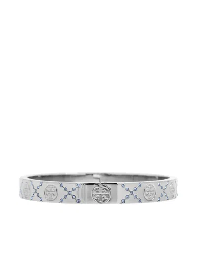Tory Burch Logo-embossed Bracelet In Silver