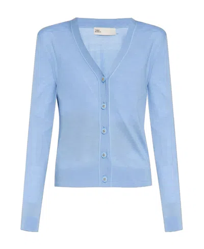 Tory Burch Logo-embossed Buttons V-neck Cardigan In Blue
