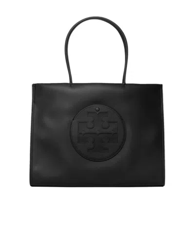 Tory Burch Logo-embossed Leather Tote Bag In Black