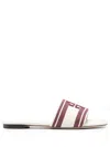 Tory Burch Logo-embroidered Open-toe Flat Slides In Red