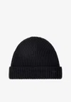 Tory Burch Logo Embroidered Ribbed Cashmere Beanie In Black