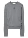 Tory Burch Logo-embroidered Wool Sweater In Gray