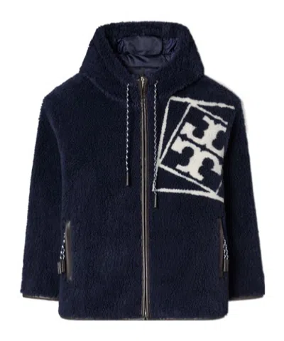 Tory Burch Logo Fleece Jacket In Blue