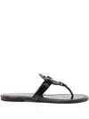Tory Burch Miller Logo Patent Leather Flip Flops In Brown