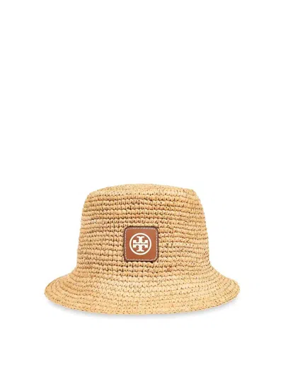 Tory Burch Logo Patch Woven Bucket Hat In White