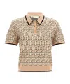 Tory Burch Monogram Jacquard Polo Top In Nude