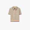 Tory Burch Monogram Jacquard Polo Top In Multi