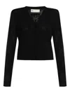Tory Burch Textured Black Button Front Top With V-neckline And Pockets