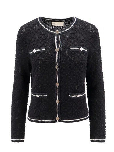 Tory Burch Kendra Logo Lace Cardigan In Black