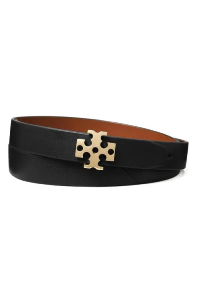 Tory Burch Logo Leather Belt In Black