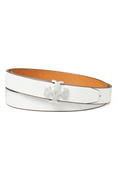 Tory Burch Logo Leather Belt In White