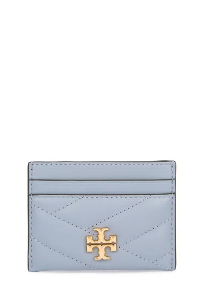 Tory Burch Logo Leather Card Holder In Blue