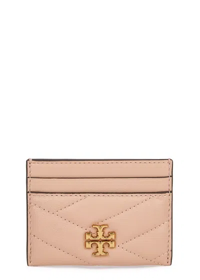 Tory Burch Logo Leather Card Holder In Pink