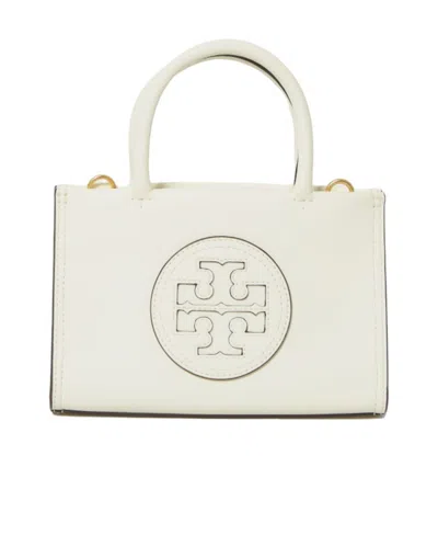 Tory Burch Logo Leather Mini Tote Bag In White