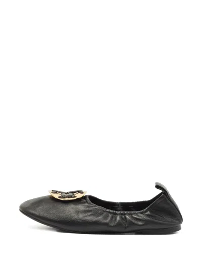Pre-owned Tory Burch Logo Medallion Ballet Flats In Black