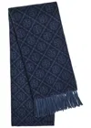 Tory Burch Logo-monogrammed Wool And Cashmere-blend Scarf In Blue