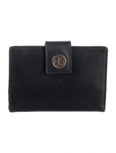 Pre-owned Tory Burch Logo Nylon Lined Passport Holder In Black/blue