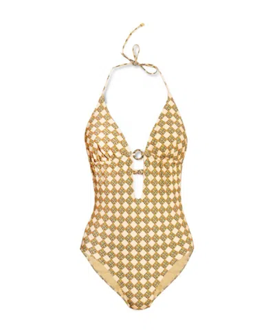 Tory Burch Logo One-piece Swimsuit In Nude