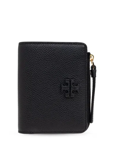 Tory Burch Logo-patch Leather Wallet In Black