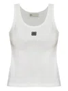 Tory Burch White Sleeveless Top With Round Neck And Logo Embroidery On The Front