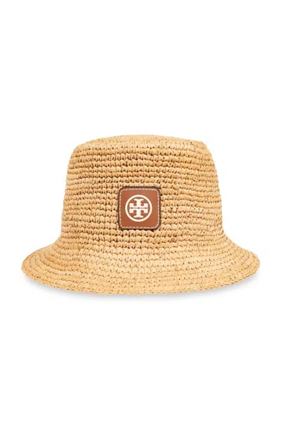 Tory Burch Logo Patch Woven Bucket Hat In White