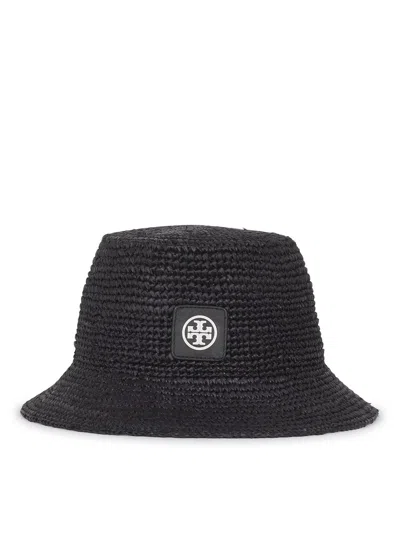 Tory Burch Logo Patch Woven Bucket Hat In Black