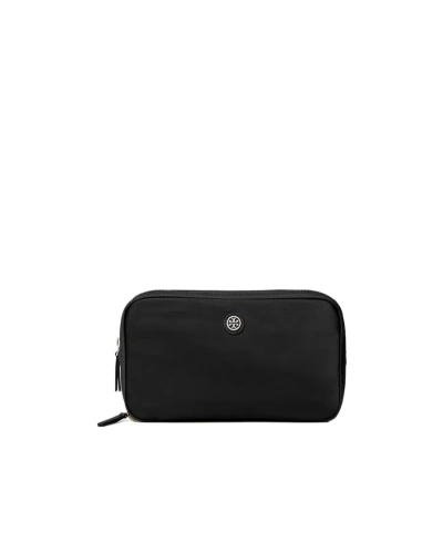 Tory Burch Logo-patch Zipped Make Up Bag In Black