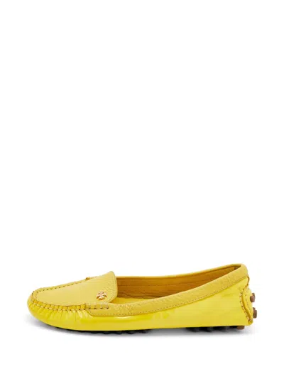 Pre-owned Tory Burch Logo Patent Leather Loafers In Yellow