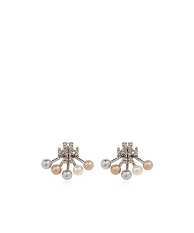 Tory Burch Logo Pattern Earrings In Silver