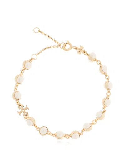 Tory Burch Logo Pearl Bracelet In Gold
